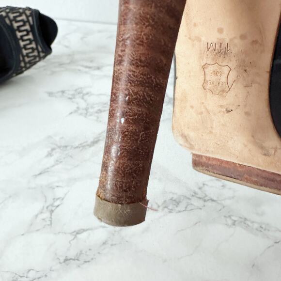 Tory Burch Regan Signature Logo Wood Platform Peep Toe Heels Women’s Size 11 - Picture 9 of 14